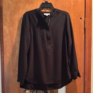 Black Relaxed Long Sleeve Blouse with zipper